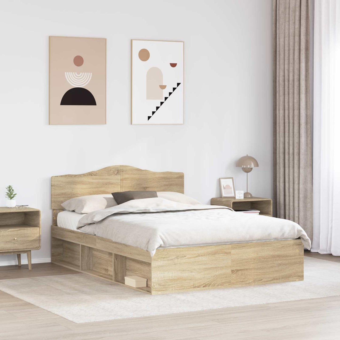 Bed Frame Sonoma Oak 150 x 200 cm Solid Pine Wood