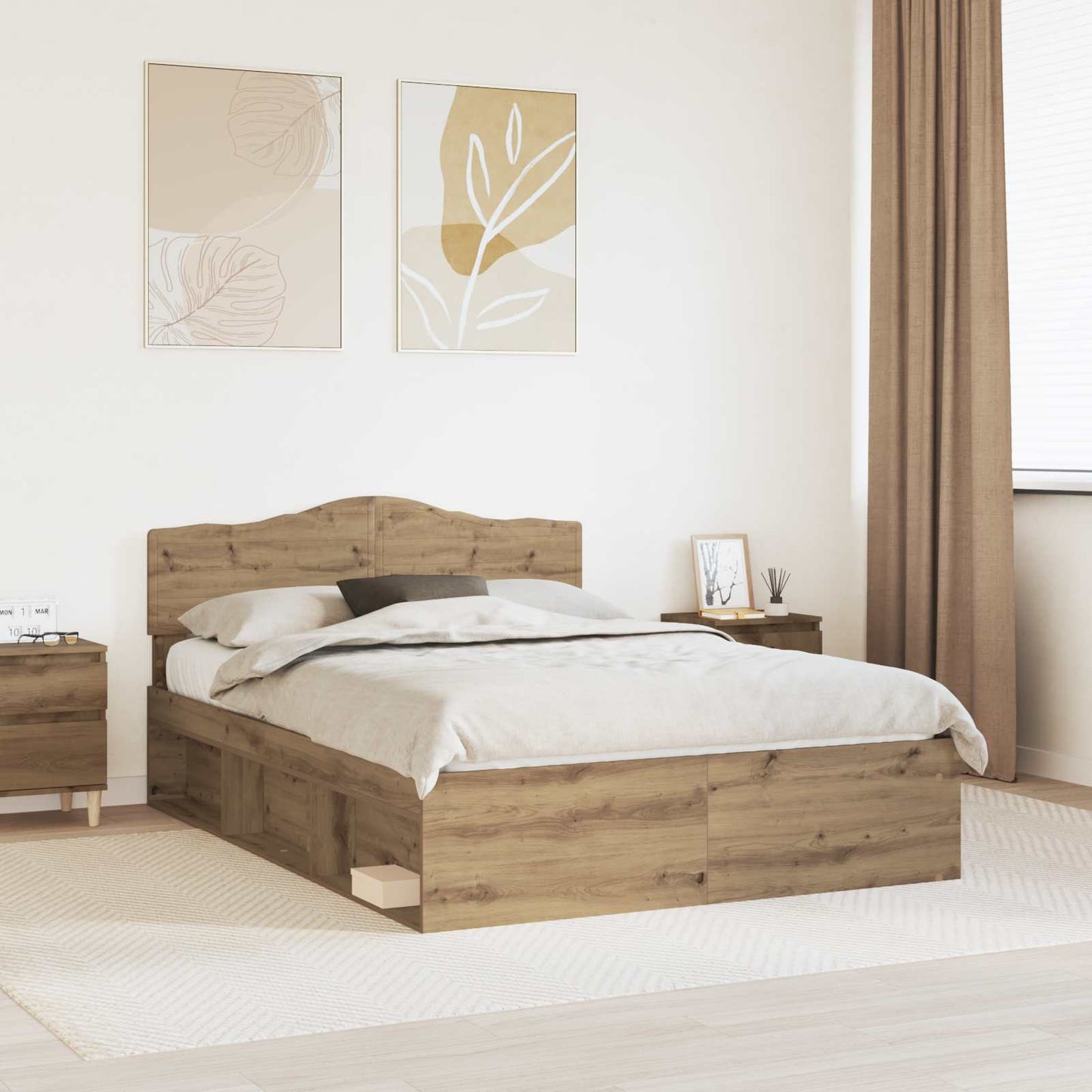 Bed Frame Artisian Oak 150 x 200 cm Solid Pine Wood