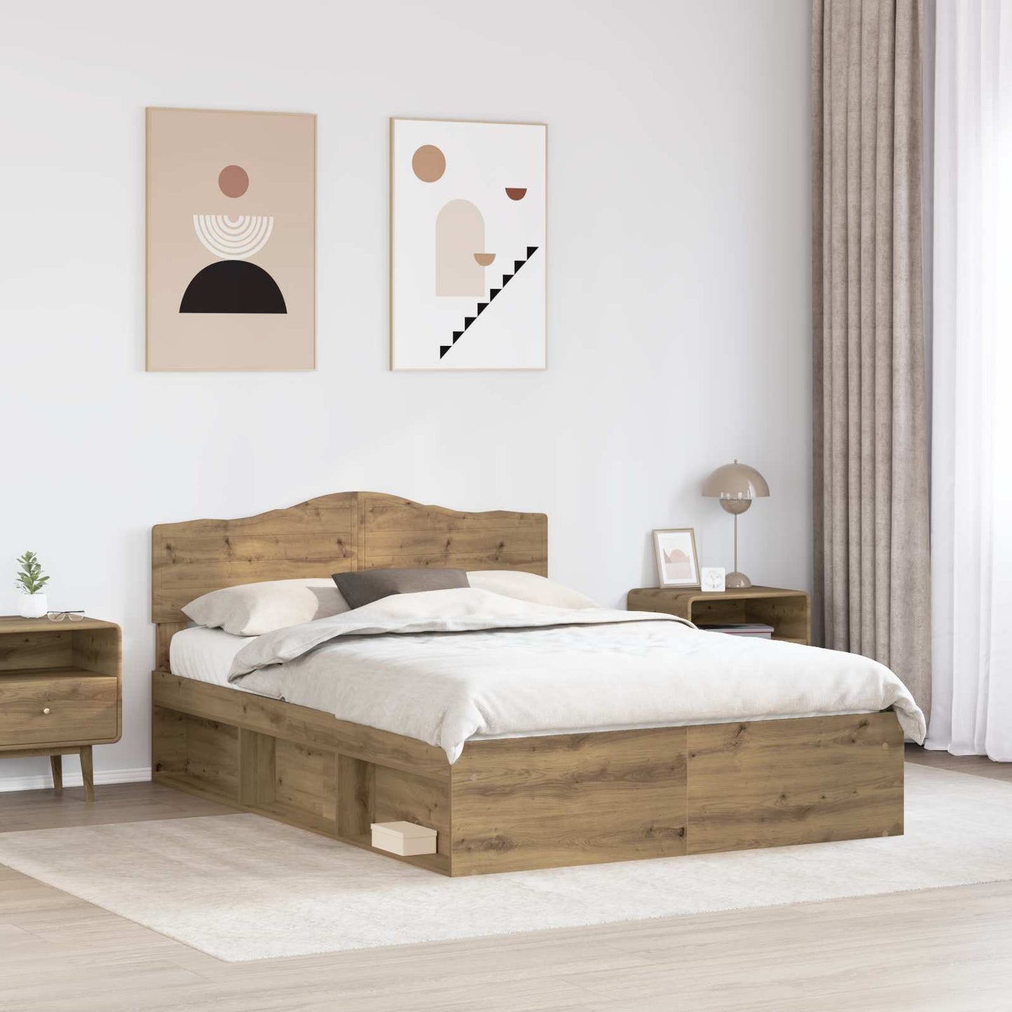 Bed Frame Artisian Oak 150 x 200 cm Solid Pine Wood