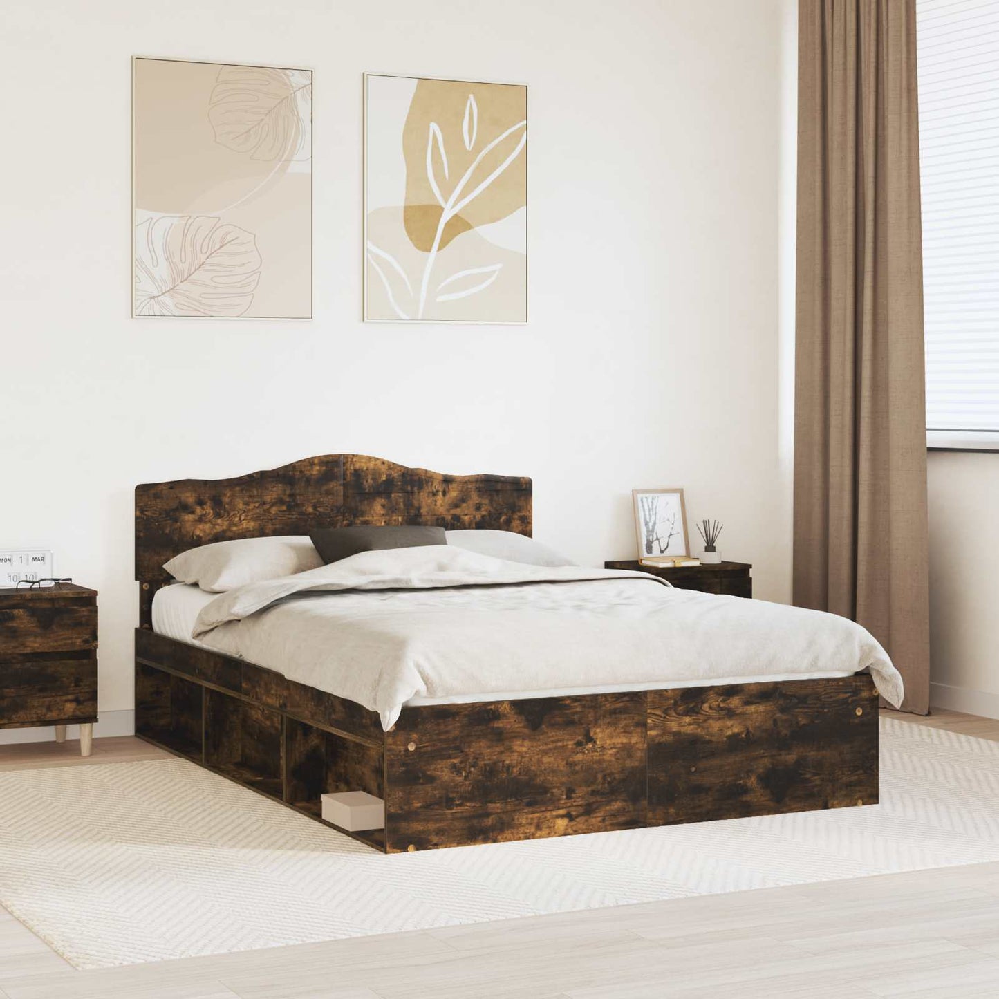 Bed Frame Smoked Oak 140 x 200 cm Solid Pine Wood