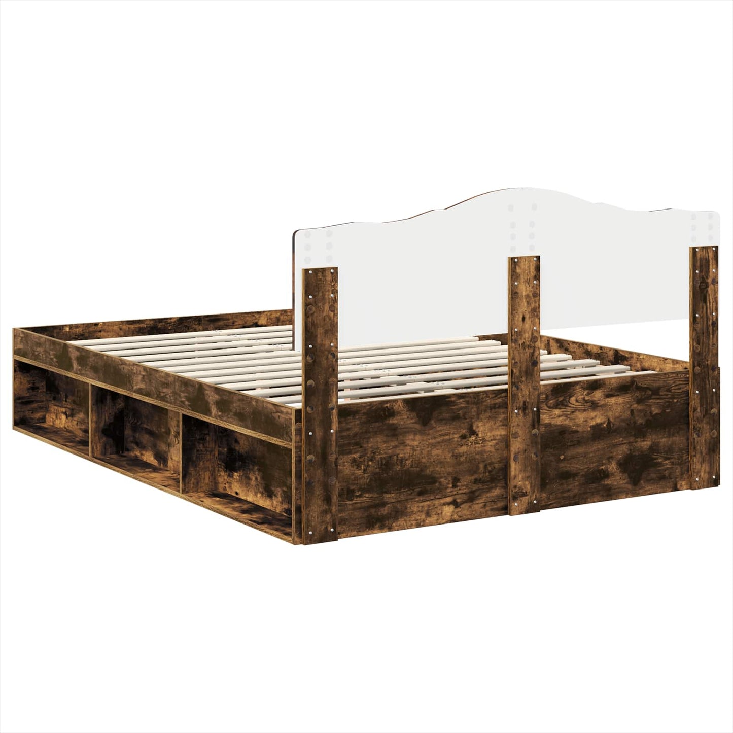 Bed Frame Smoked Oak 140 x 200 cm Solid Pine Wood