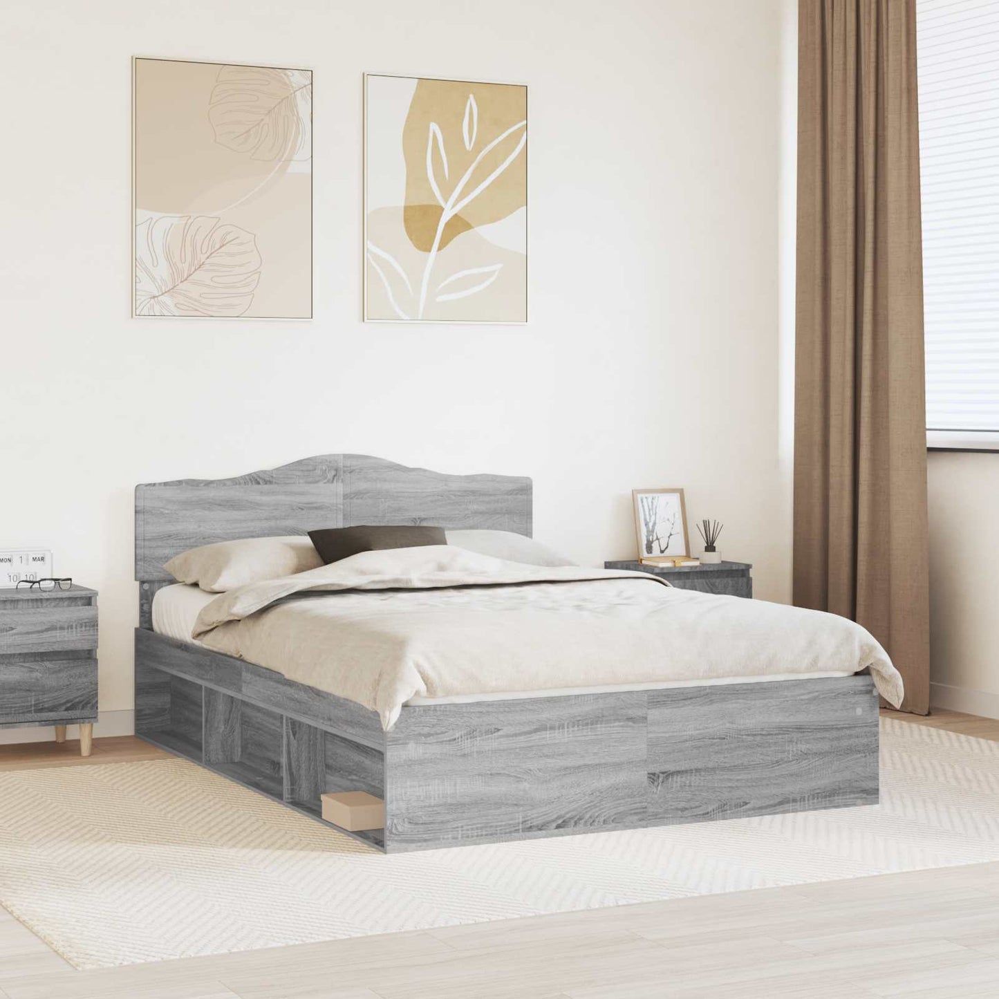 Bed Frame Grey Sonoma 140 x 190 cm Solid Pine Wood