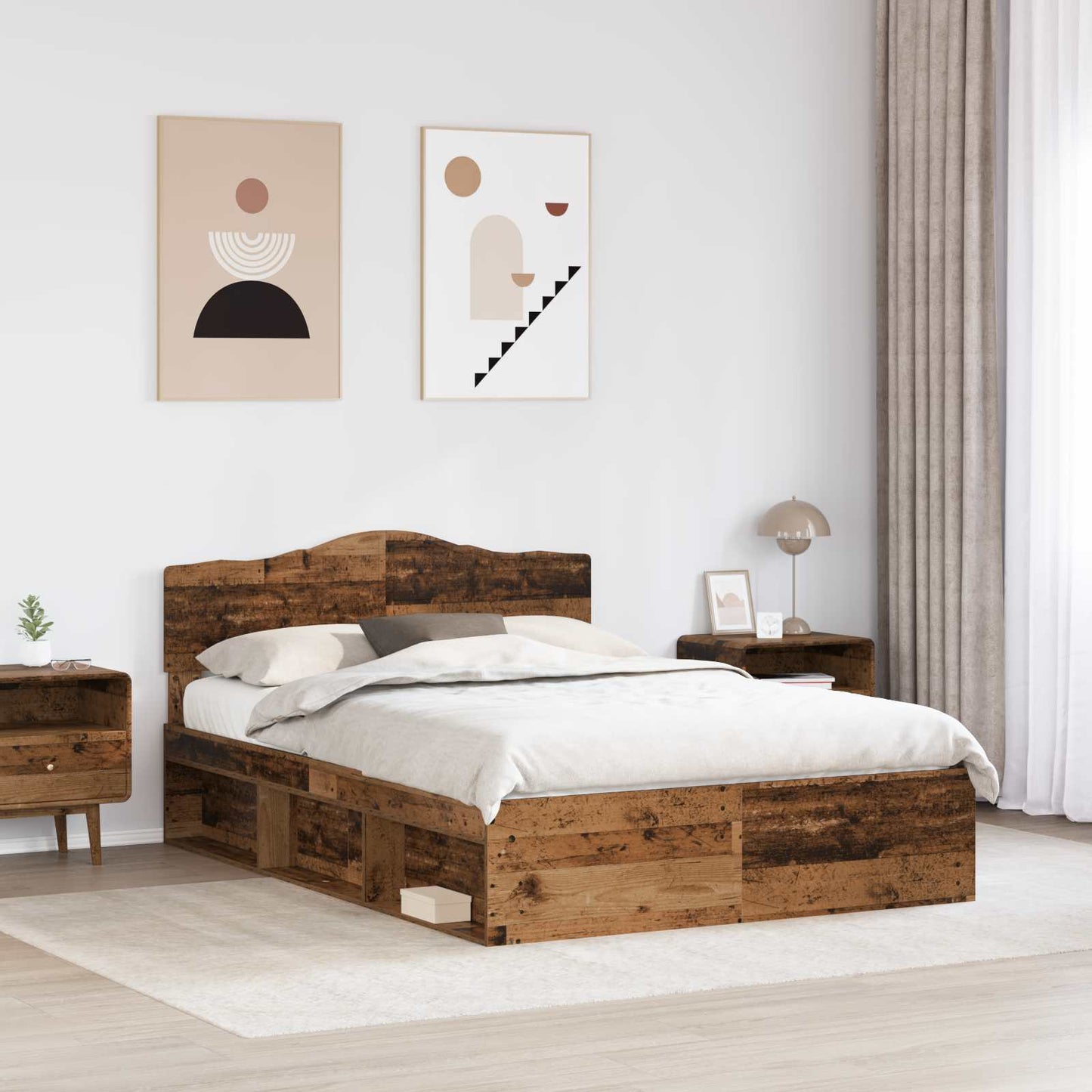 Bed Frame with Headboard Old Wood 140 x 190 cm Solid Pine Wood