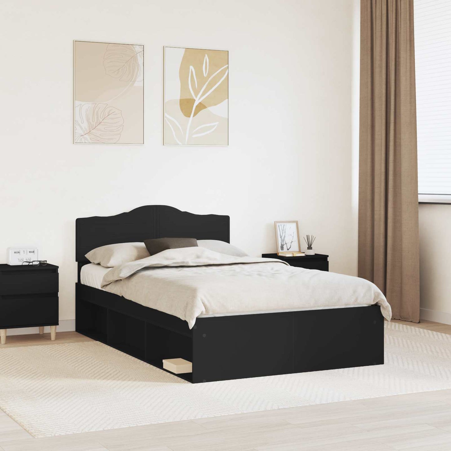 Bed Frame with Headboard Black 135 x 190 cm Solid Pine Wood