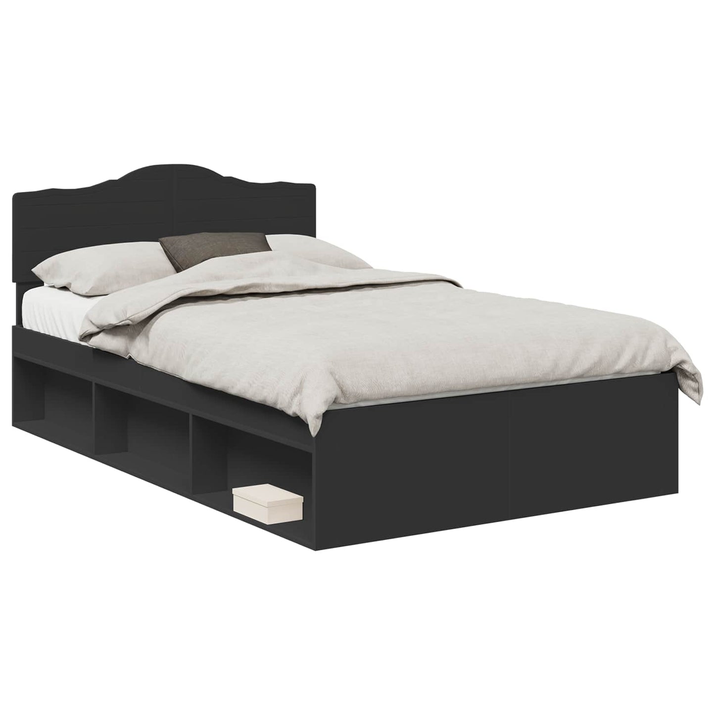 Bed Frame with Headboard Black 135 x 190 cm Solid Pine Wood