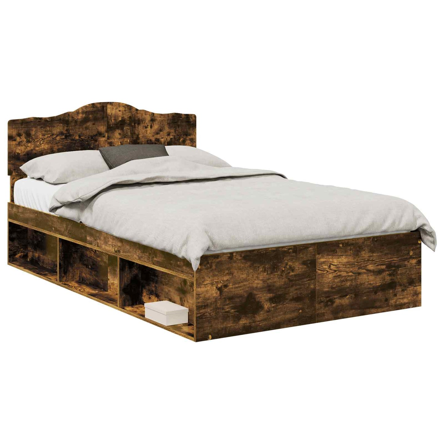 Bed Frame Smoked Oak 135 x 190 cm Solid Pine Wood