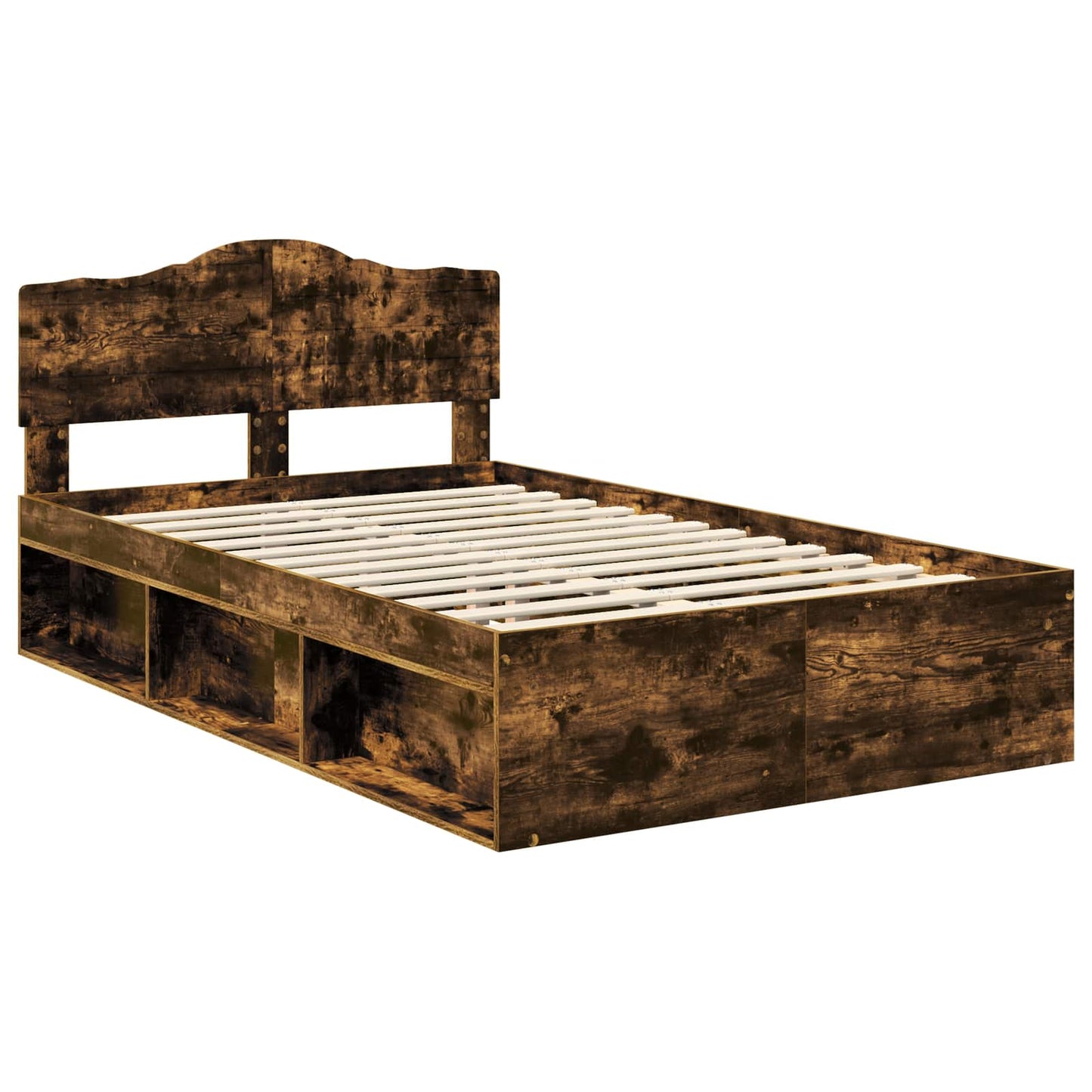 Bed Frame Smoked Oak 135 x 190 cm Solid Pine Wood