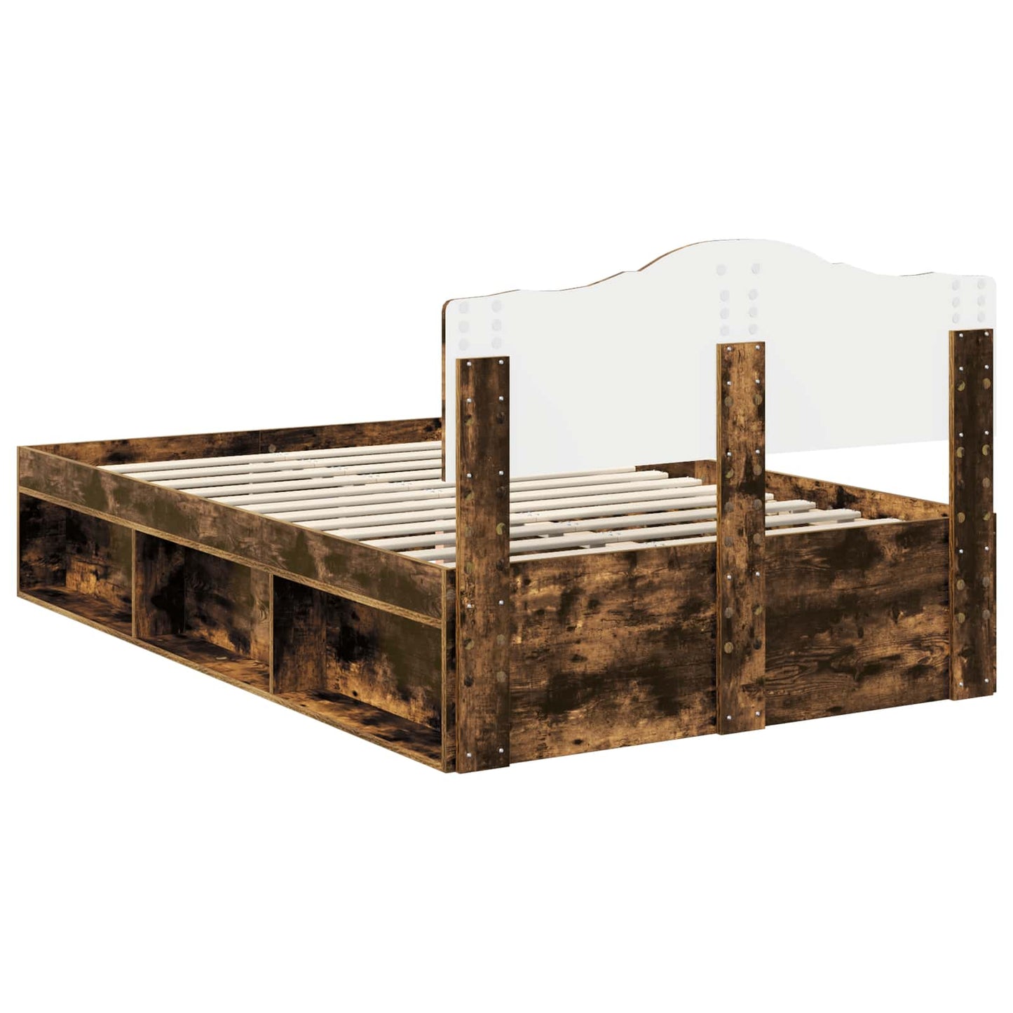 Bed Frame Smoked Oak 135 x 190 cm Solid Pine Wood