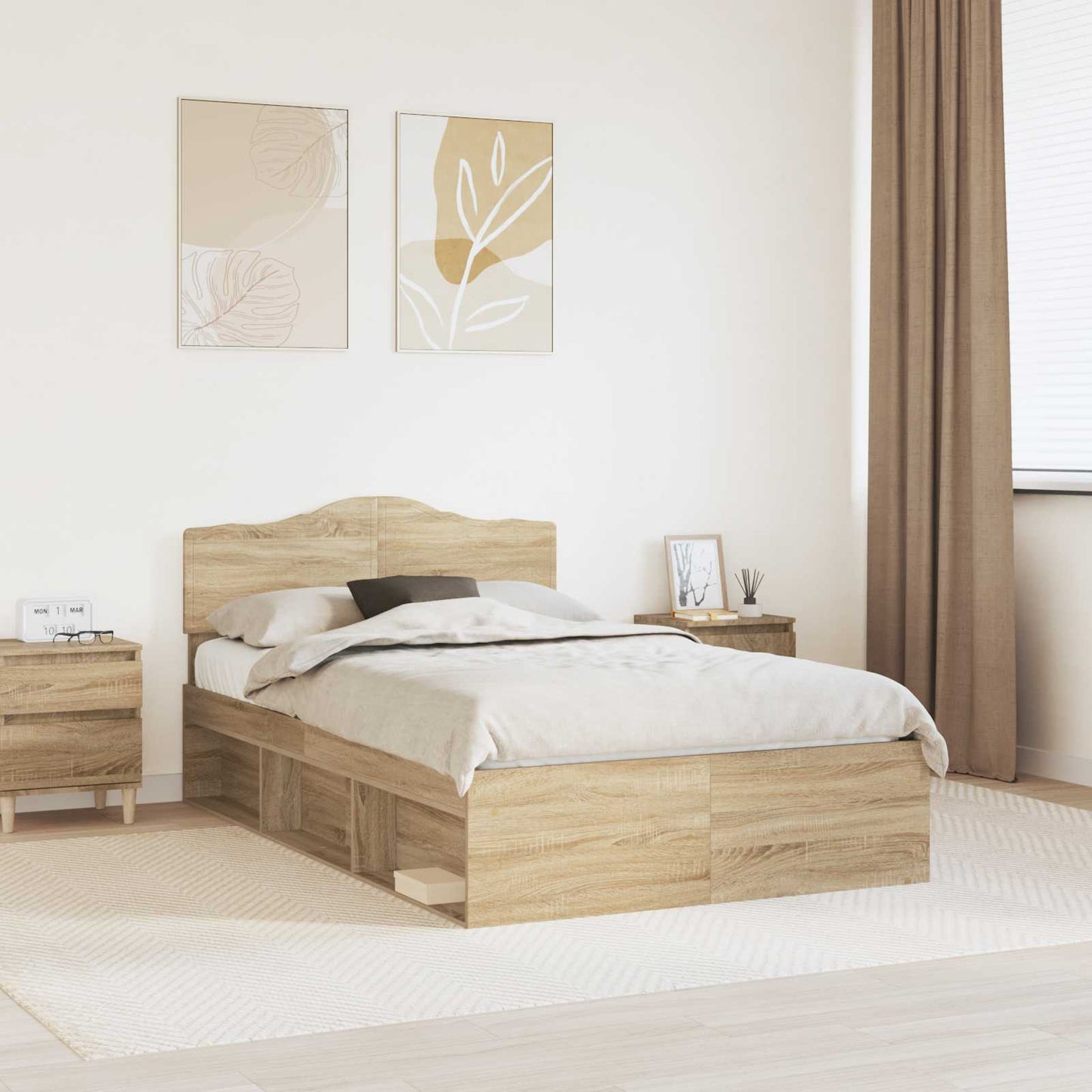 Bed Frame with Headboard Sonoma 120 x 190 cm Solid Pine Wood