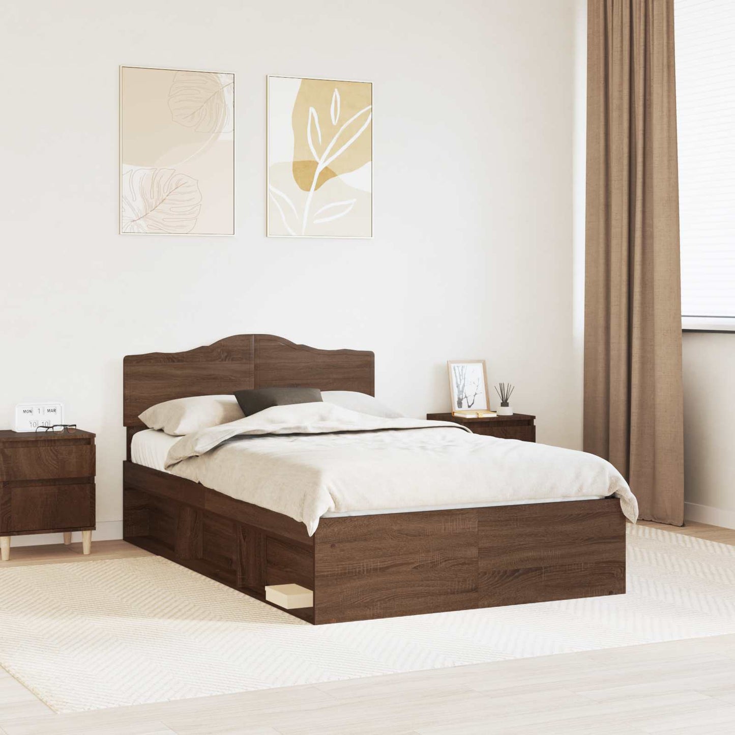 Bed Frame with Headboard Brown Oak 120 x 190 cm Solid Pine Wood
