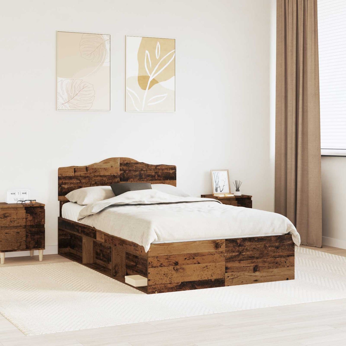 Bed Frame with Headboard Old Wood 120 x 190 cm Solid Pine Wood