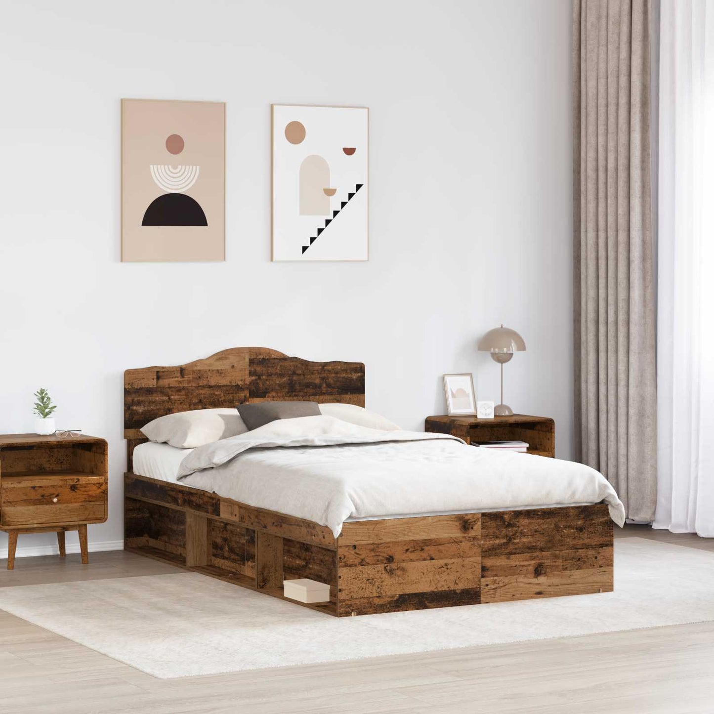 Bed Frame with Headboard Old Wood 120 x 190 cm Solid Pine Wood