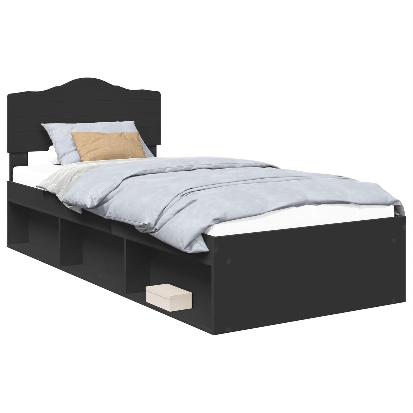 Bed Frame with Headboard Black 100 x 200 cm Solid Pine Wood