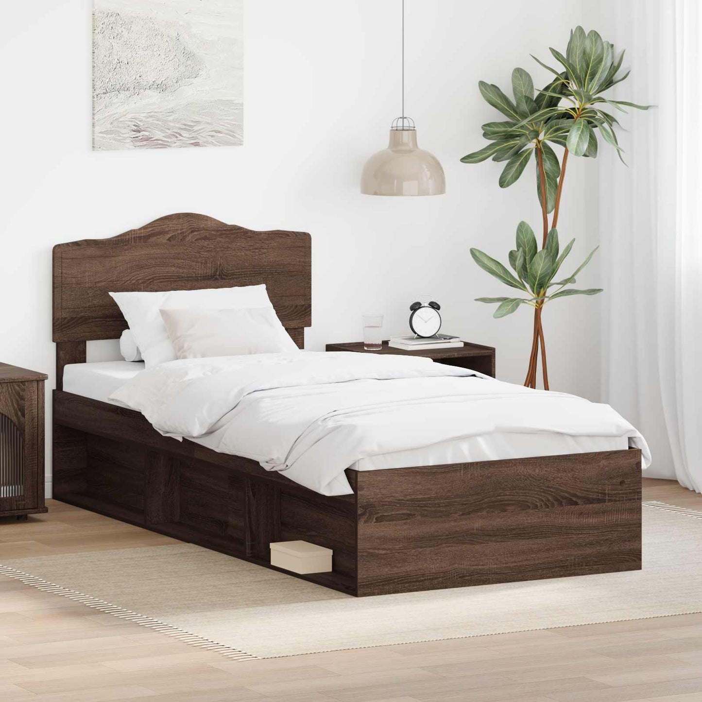 Bed Frame with Headboard Brown Oak 100 x 200 cm Solid Pine Wood