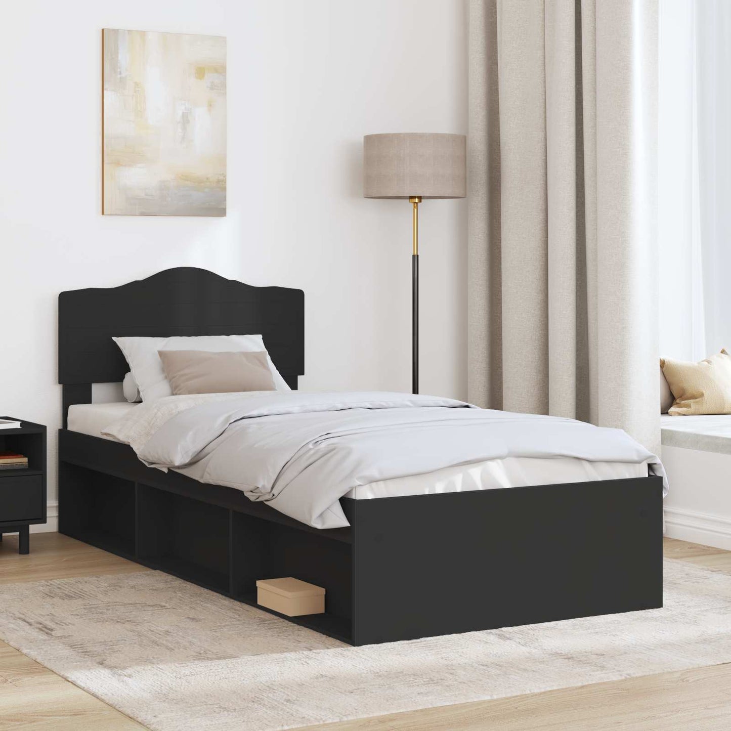 Bed Frame with Headboard Black 90 x 200 cm Solid Pine Wood