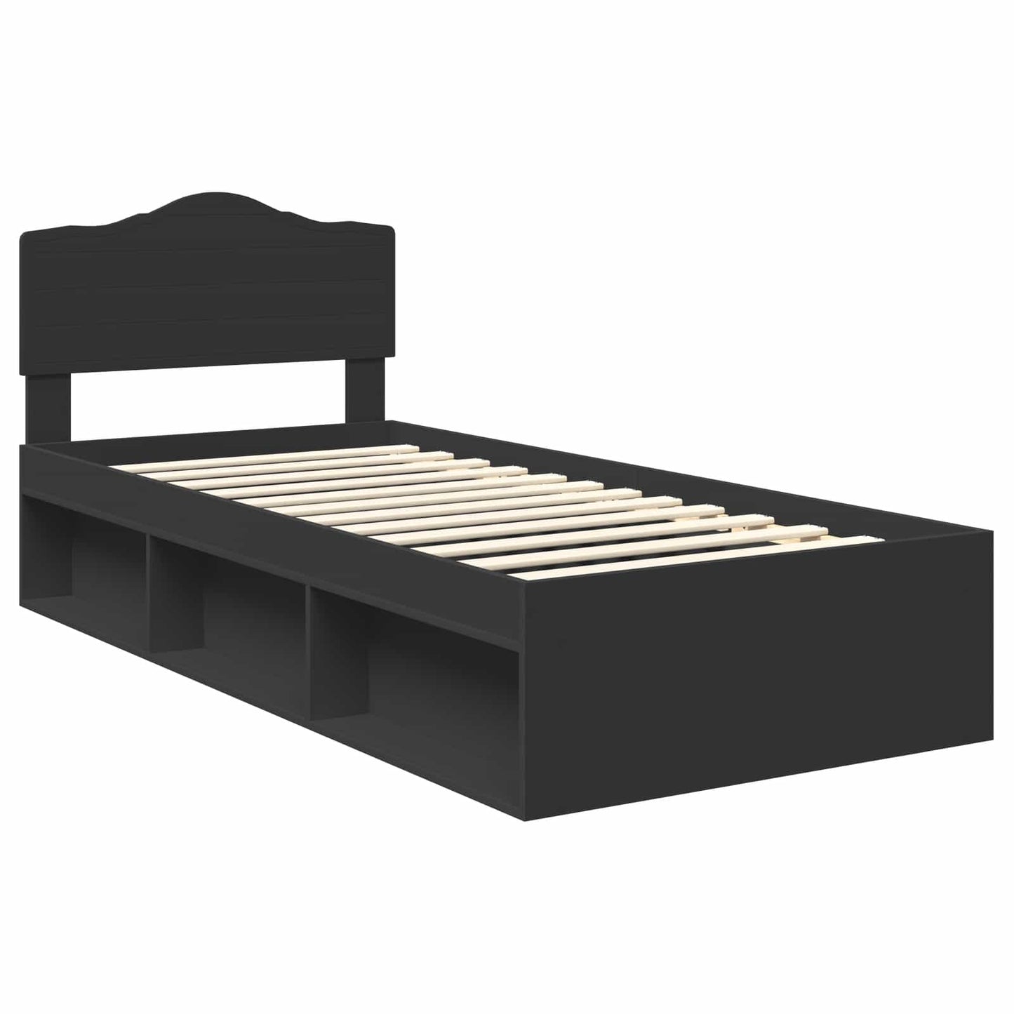 Bed Frame with Headboard Black 90 x 200 cm Solid Pine Wood
