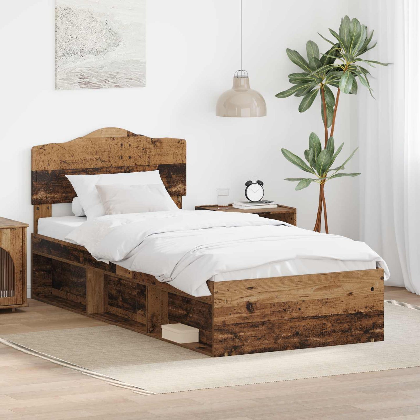 Bed Frame with Headboard Old Wood 90 x 200 cm Solid Pine Wood