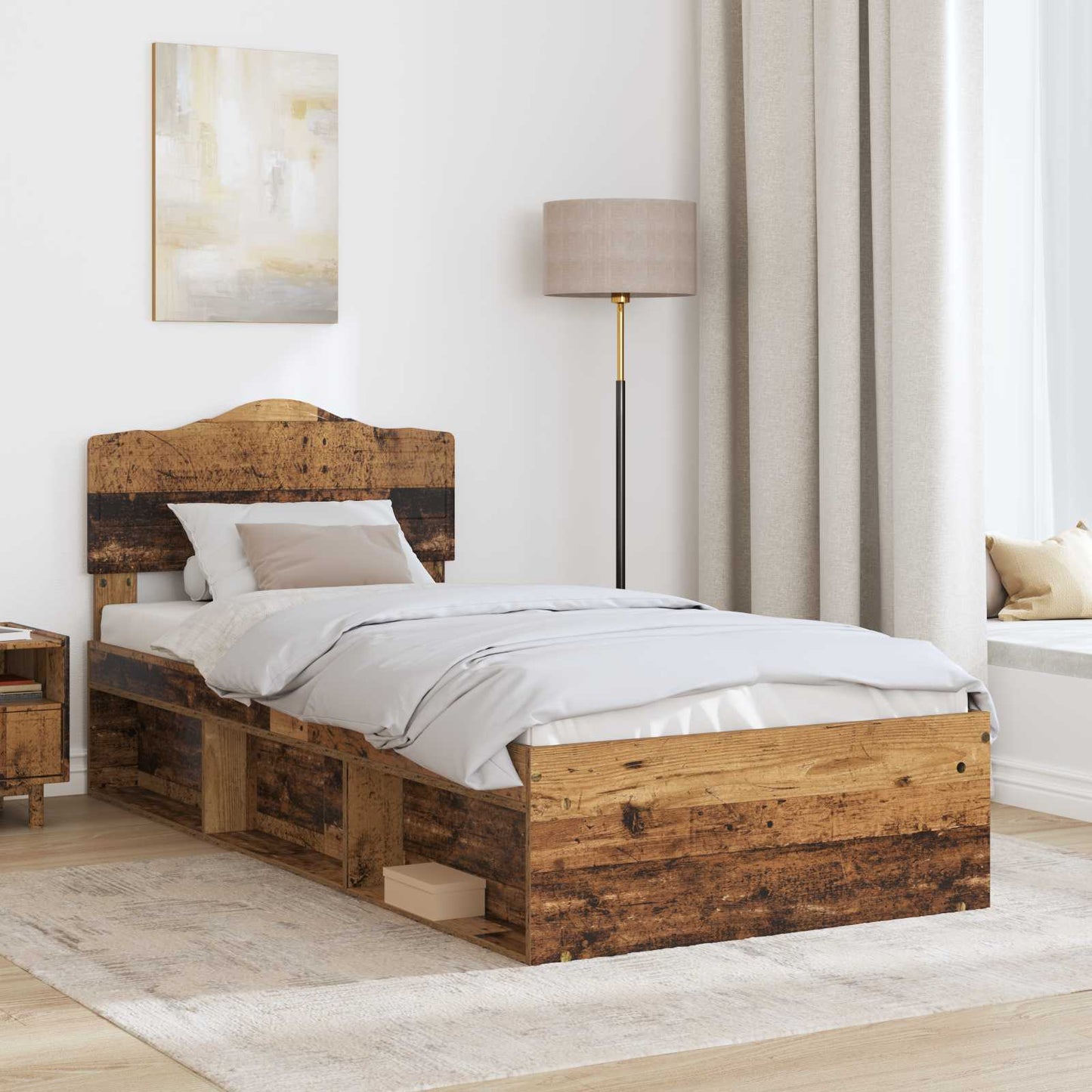 Bed Frame with Headboard Old Wood 90 x 200 cm Solid Pine Wood