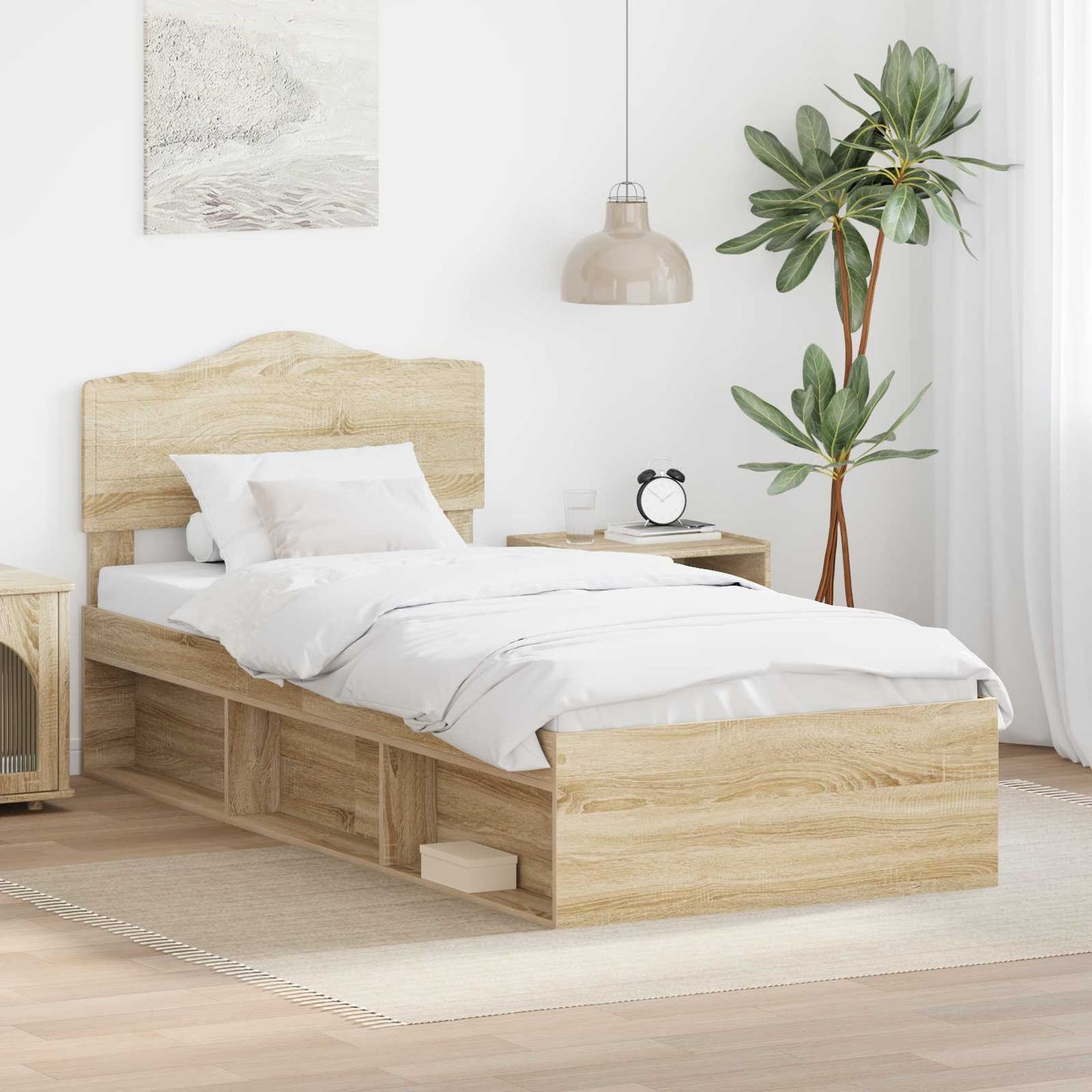 Bed Frame with Headboard Sonoma 90 x 190 cm Solid Pine Wood