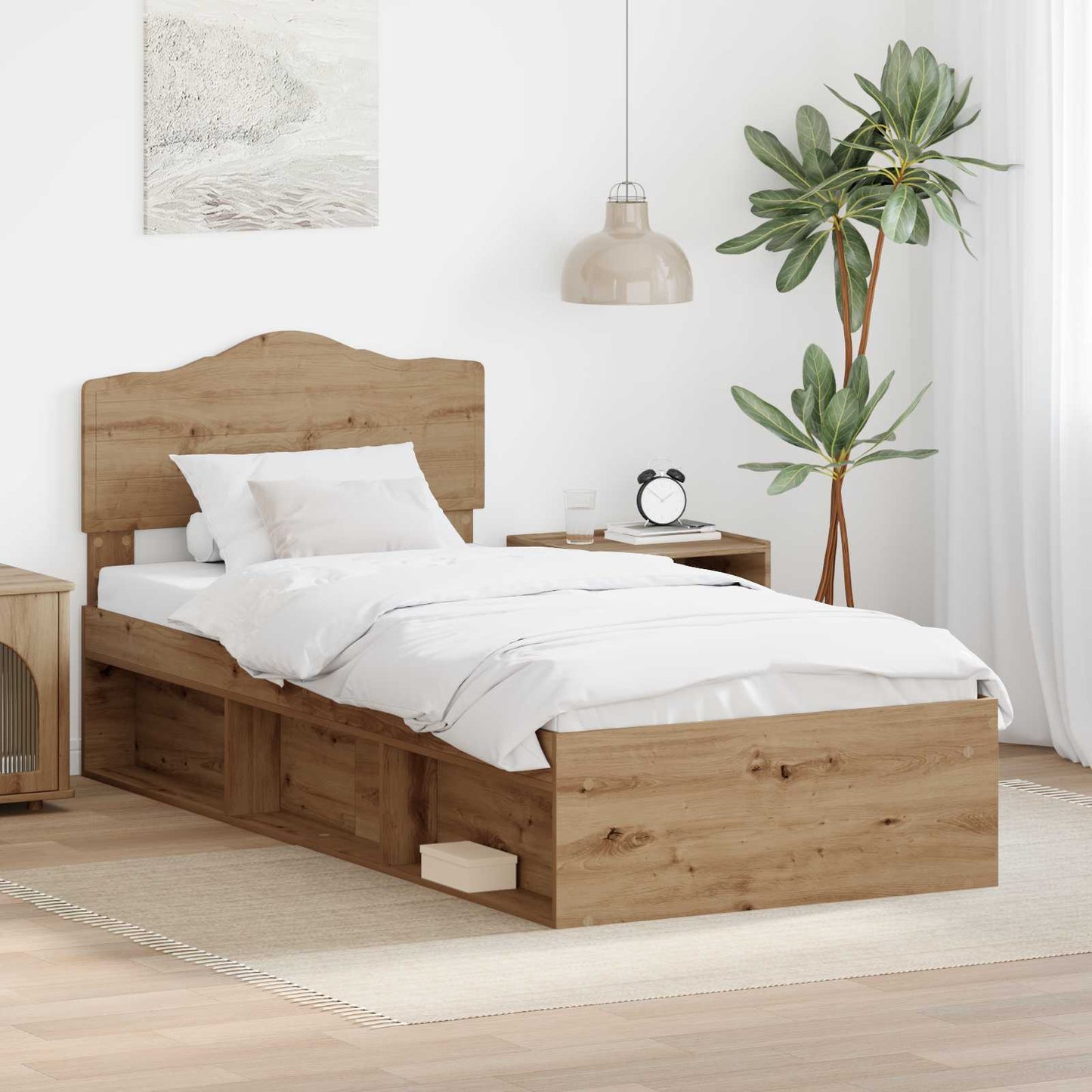 Bed Frame Artisian Oak 90 x 190 cm Solid Pine Wood