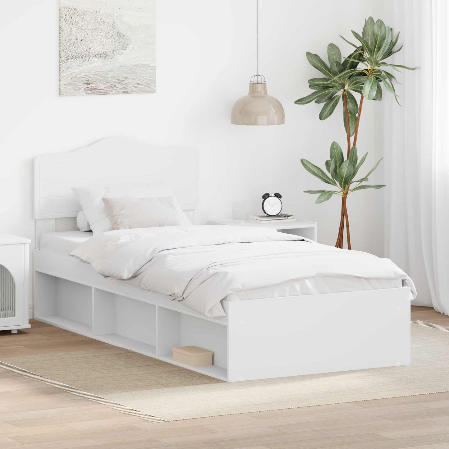 Bed Frame with Headboard White 75 x 190 cm Solid Pine Wood