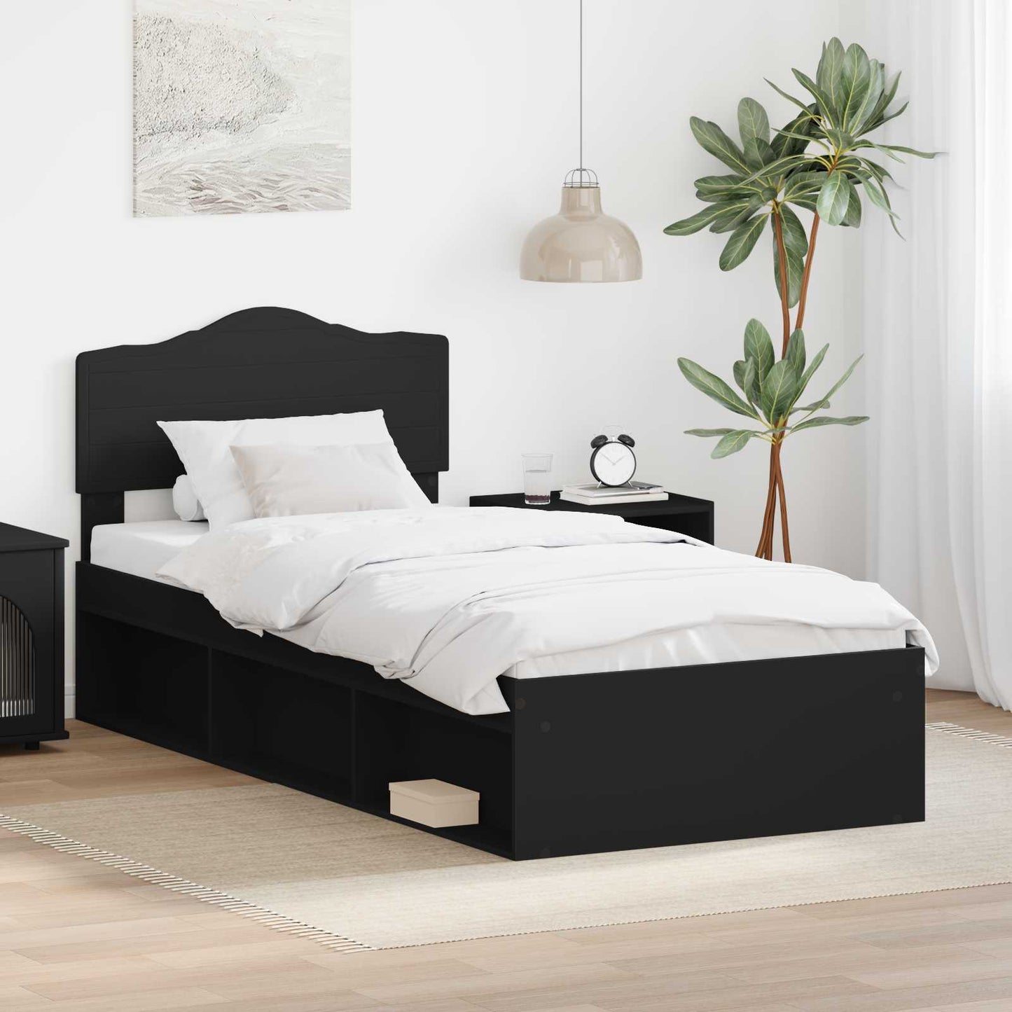 Bed Frame with Headboard Black 75 x 190 cm Solid Pine Wood