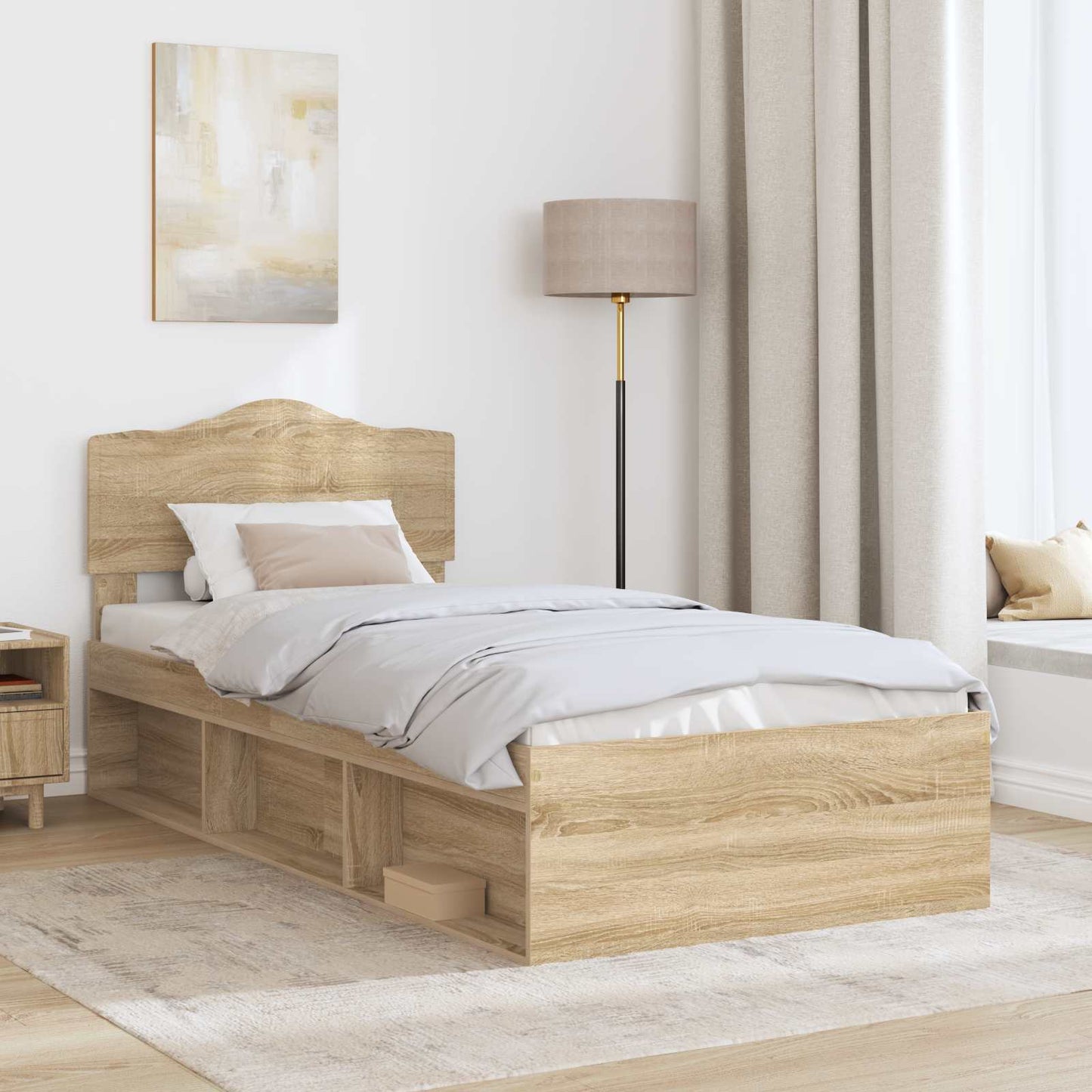 Bed Frame with Headboard Sonoma Oak 75 x 190 cm Solid Pine Wood