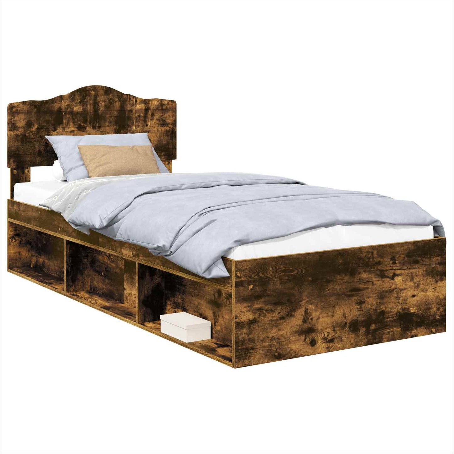 Bed Frame with Headboard Smoked Oak 75 x 190 cm Solid Pine Wood