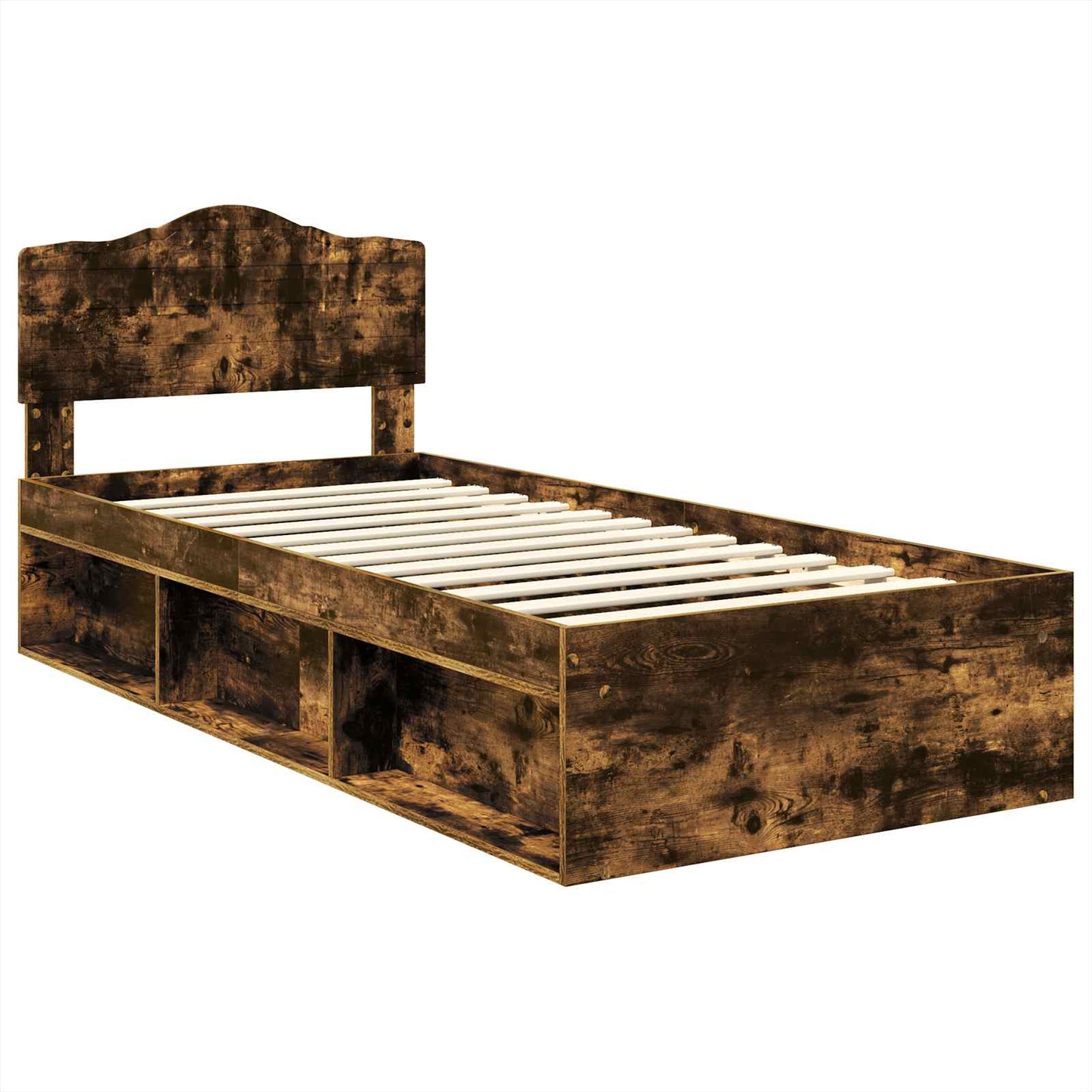 Bed Frame with Headboard Smoked Oak 75 x 190 cm Solid Pine Wood