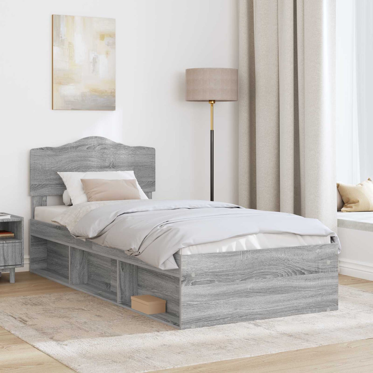 Bed Frame Grey Sonoma 75 x 190 cm Solid Pine Wood