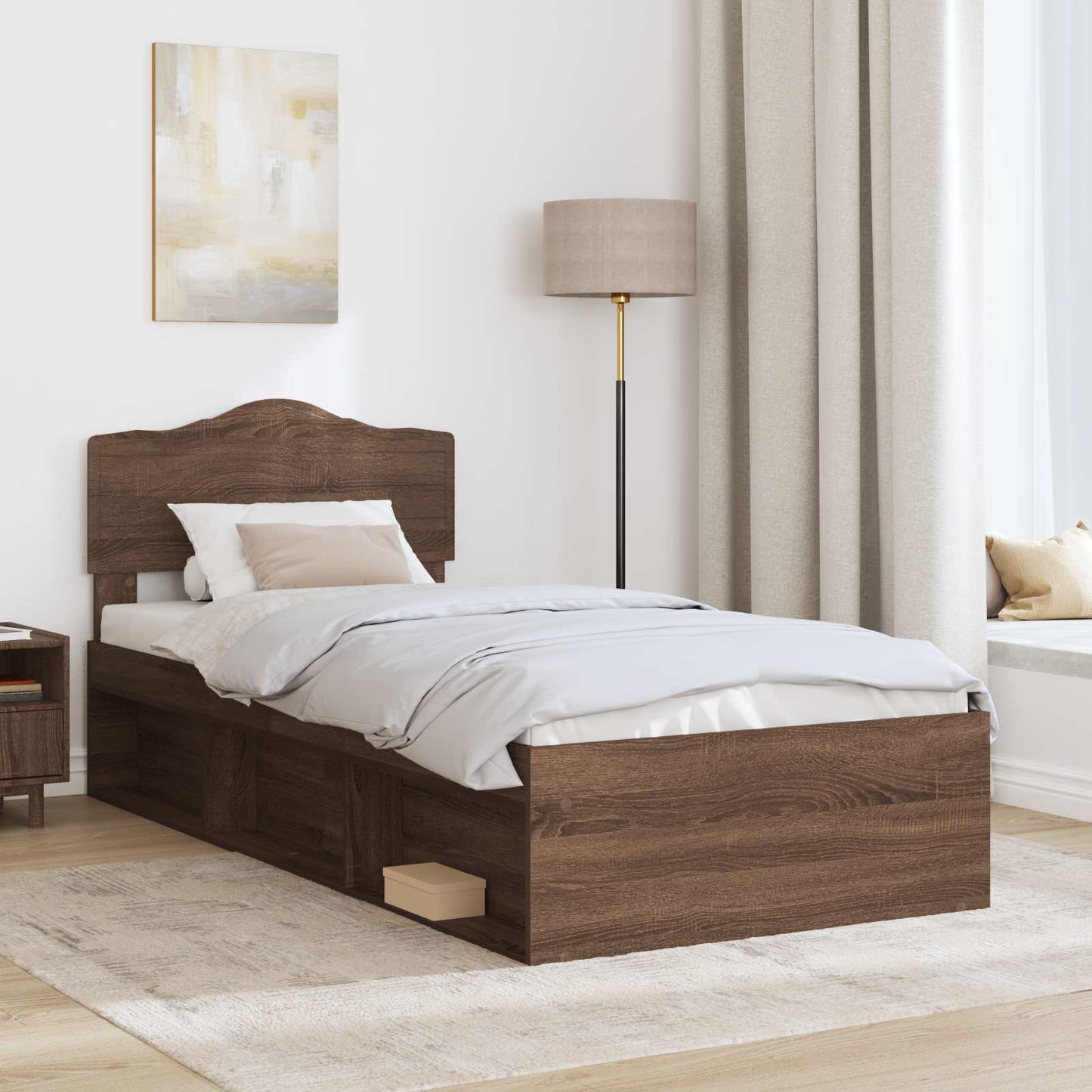 Bed Frame with Headboard Brown Oak 75 x 190 cm Solid Pine Wood