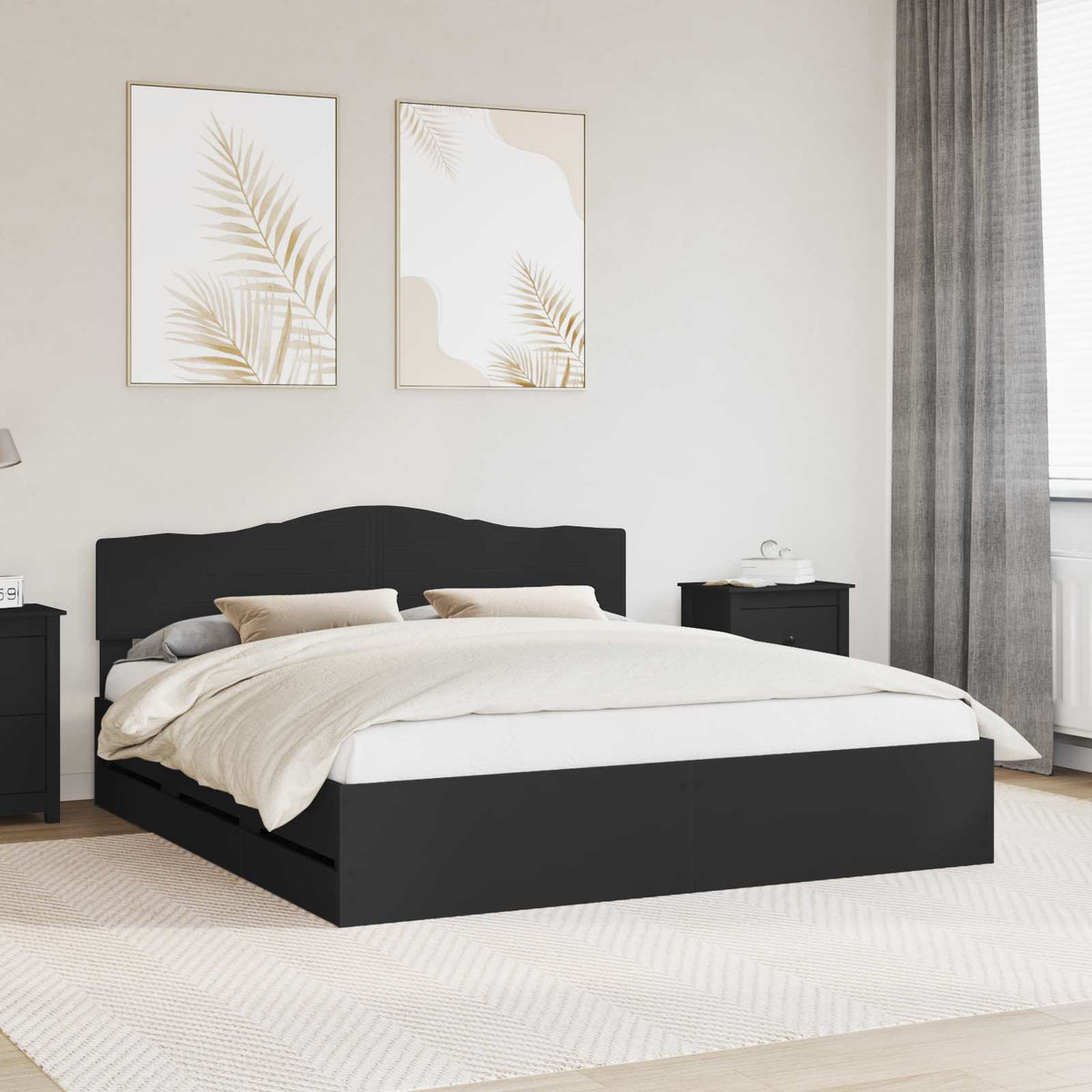 Bed Frame with Drawer Black 200 x 200 cm Engineer Wood