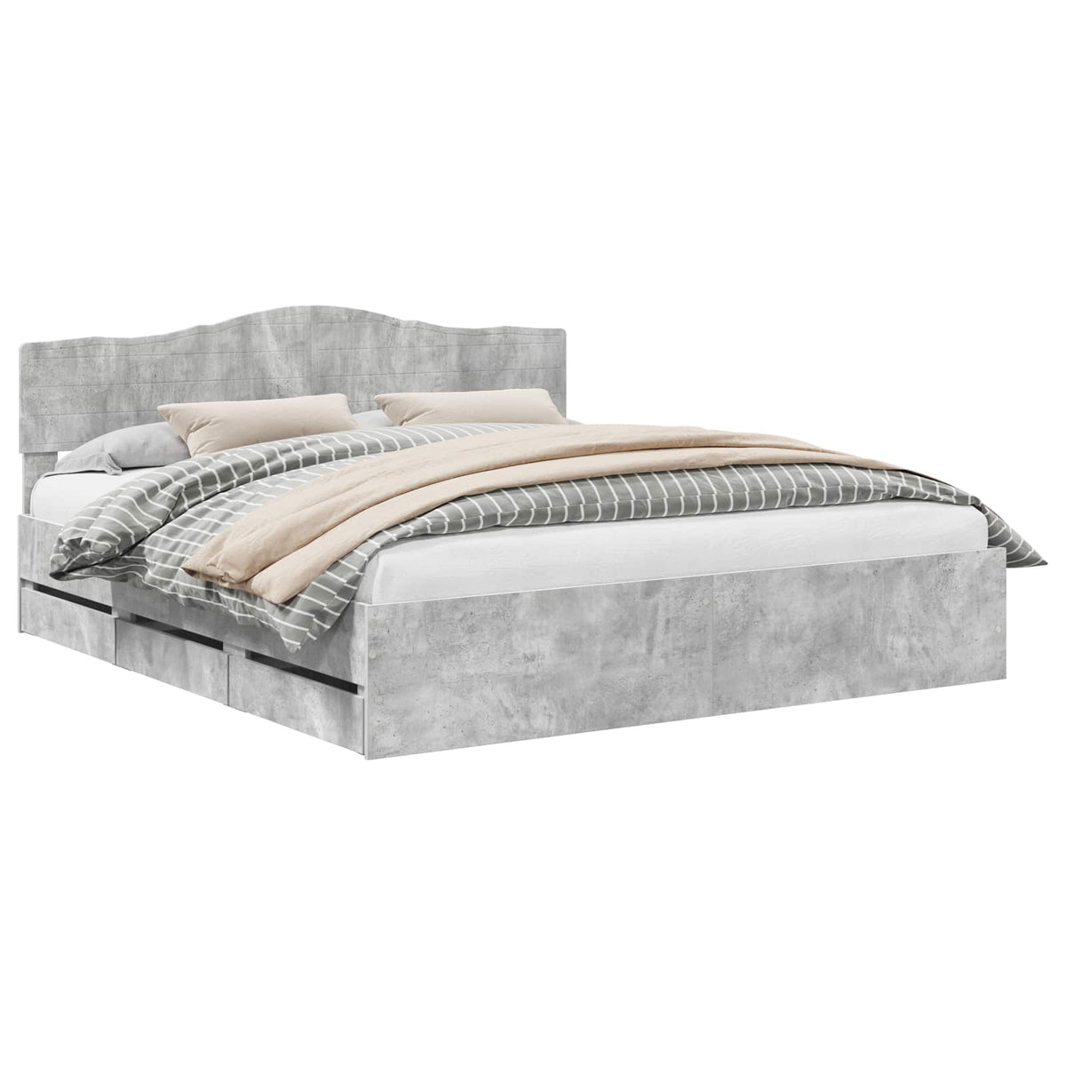 Bed Frame with Drawer Concrete Grey 200 x 200 cm Engineer Wood