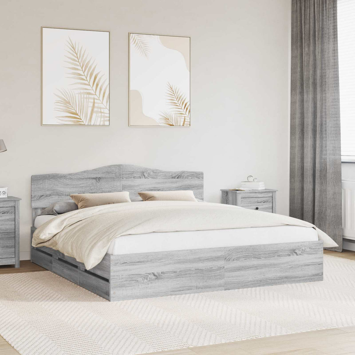 Bed Frame with Drawer Grey Sonoma 200 x 200 cm Engineer Wood