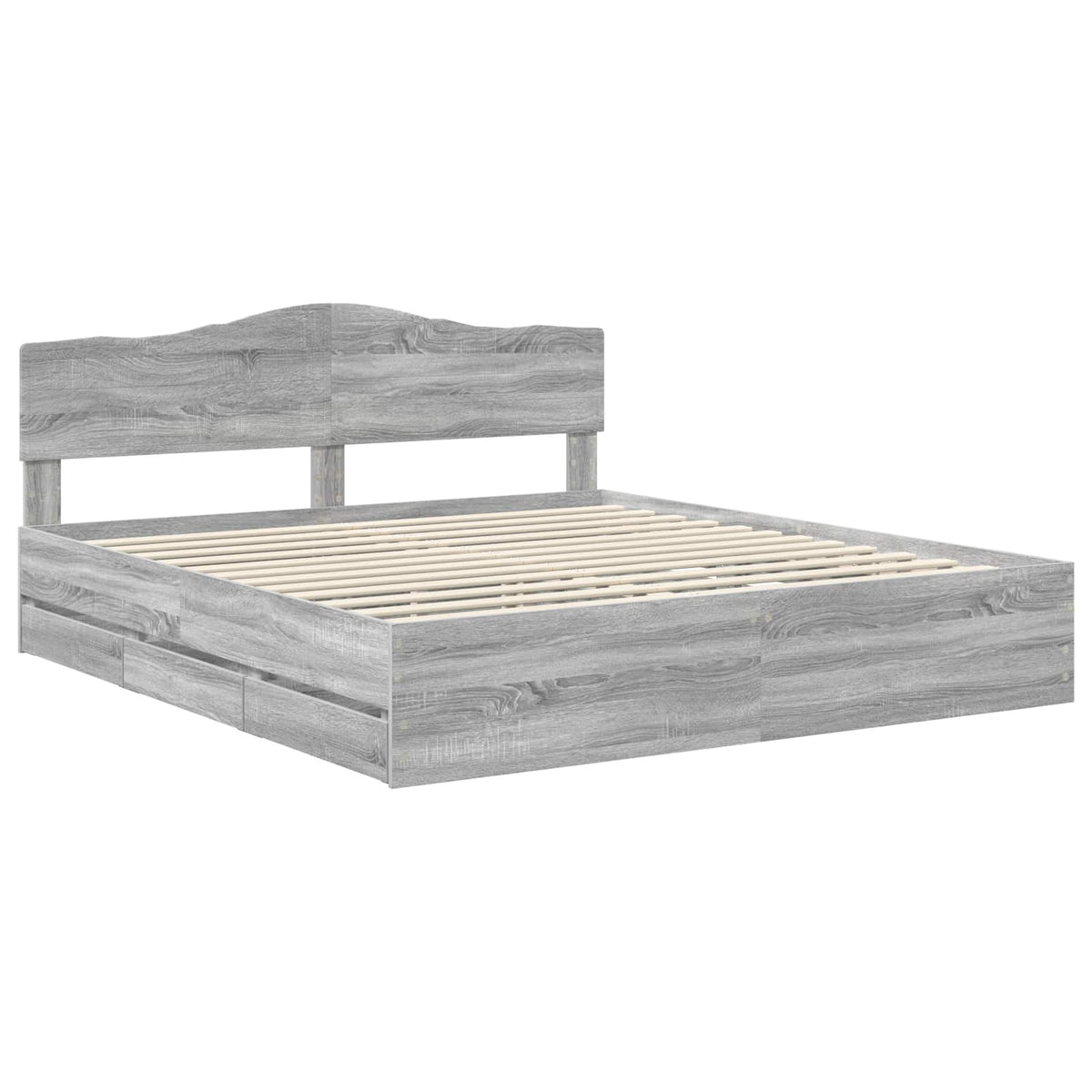 Bed Frame with Drawer Grey Sonoma 200 x 200 cm Engineer Wood