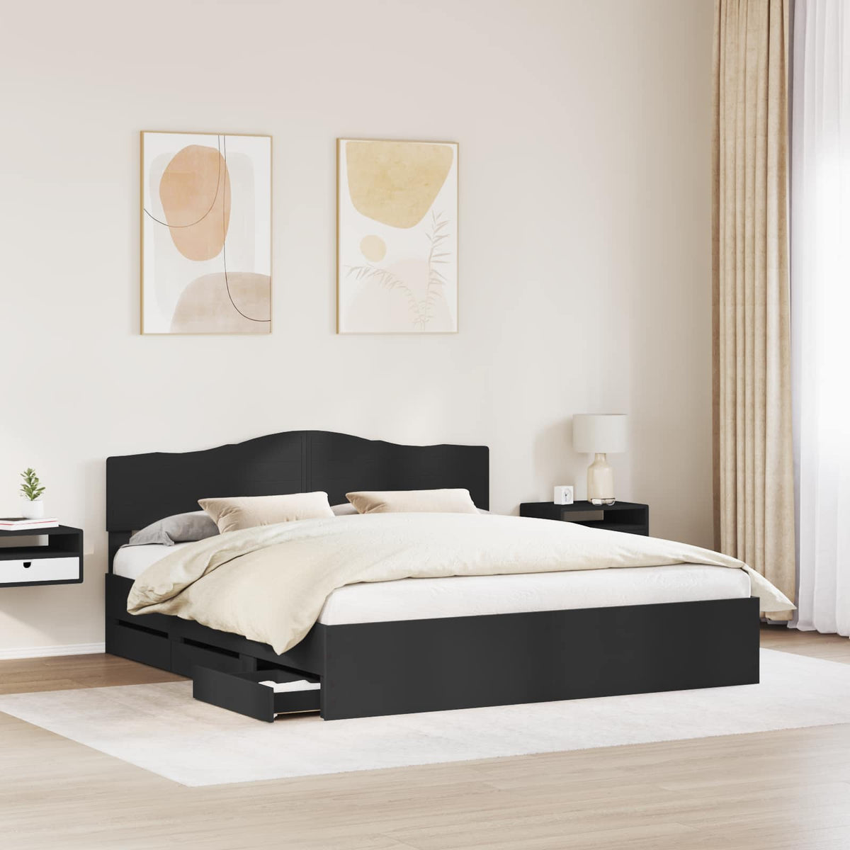 Bed Frame with Drawer Black 180 x 200 cm Engineer Wood