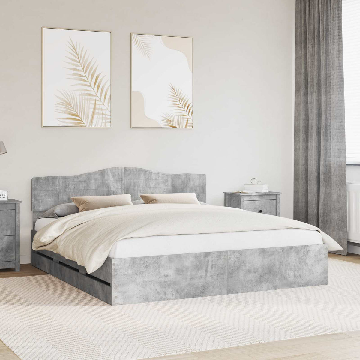 Bed Frame with Drawer Concrete Grey 180 x 200 cm Engineer Wood
