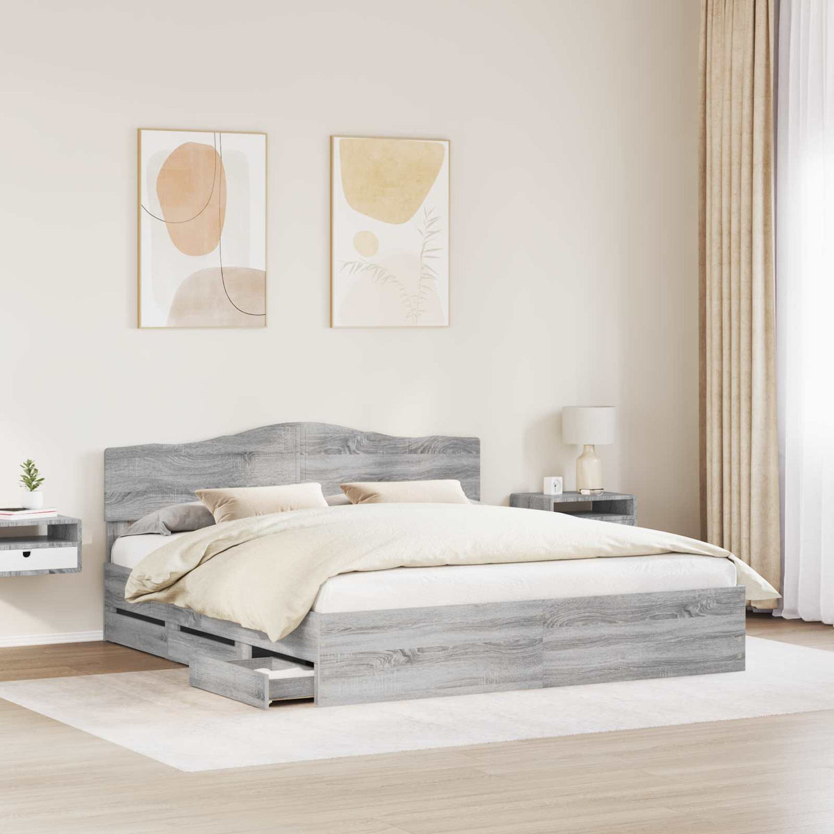 Bed Frame with Drawer Grey Sonoma 180 x 200 cm Engineer Wood