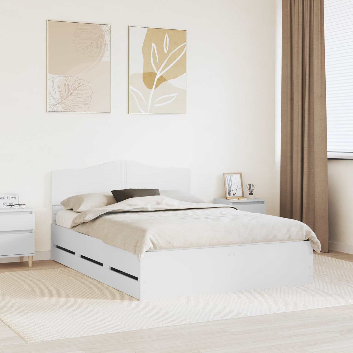 Bed Frame with Drawer White 160 x 200 cm Engineer Wood