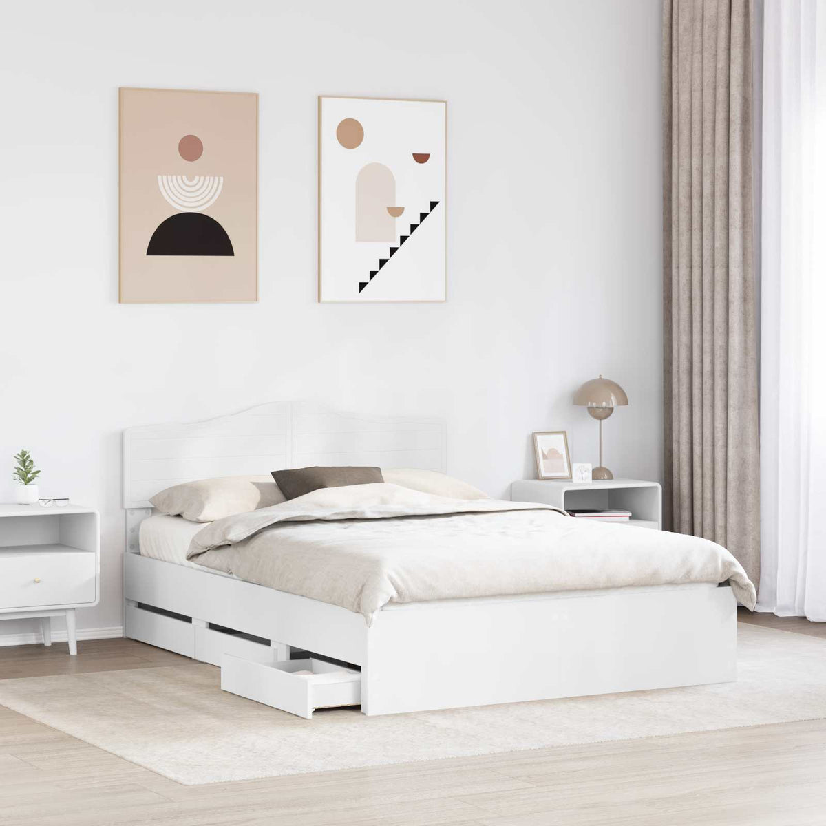 Bed Frame with Drawer White 160 x 200 cm Engineer Wood