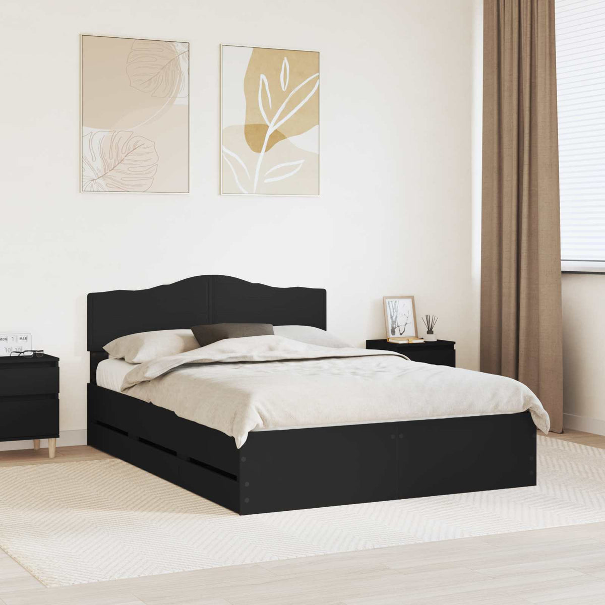 Bed Frame with Drawer Black 160 x 200 cm Engineer Wood