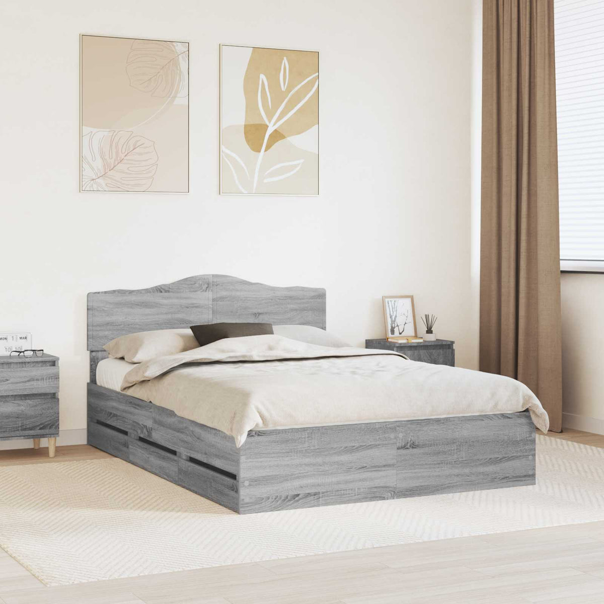 Bed Frame with Drawer Grey Sonoma 160 x 200 cm Engineer Wood