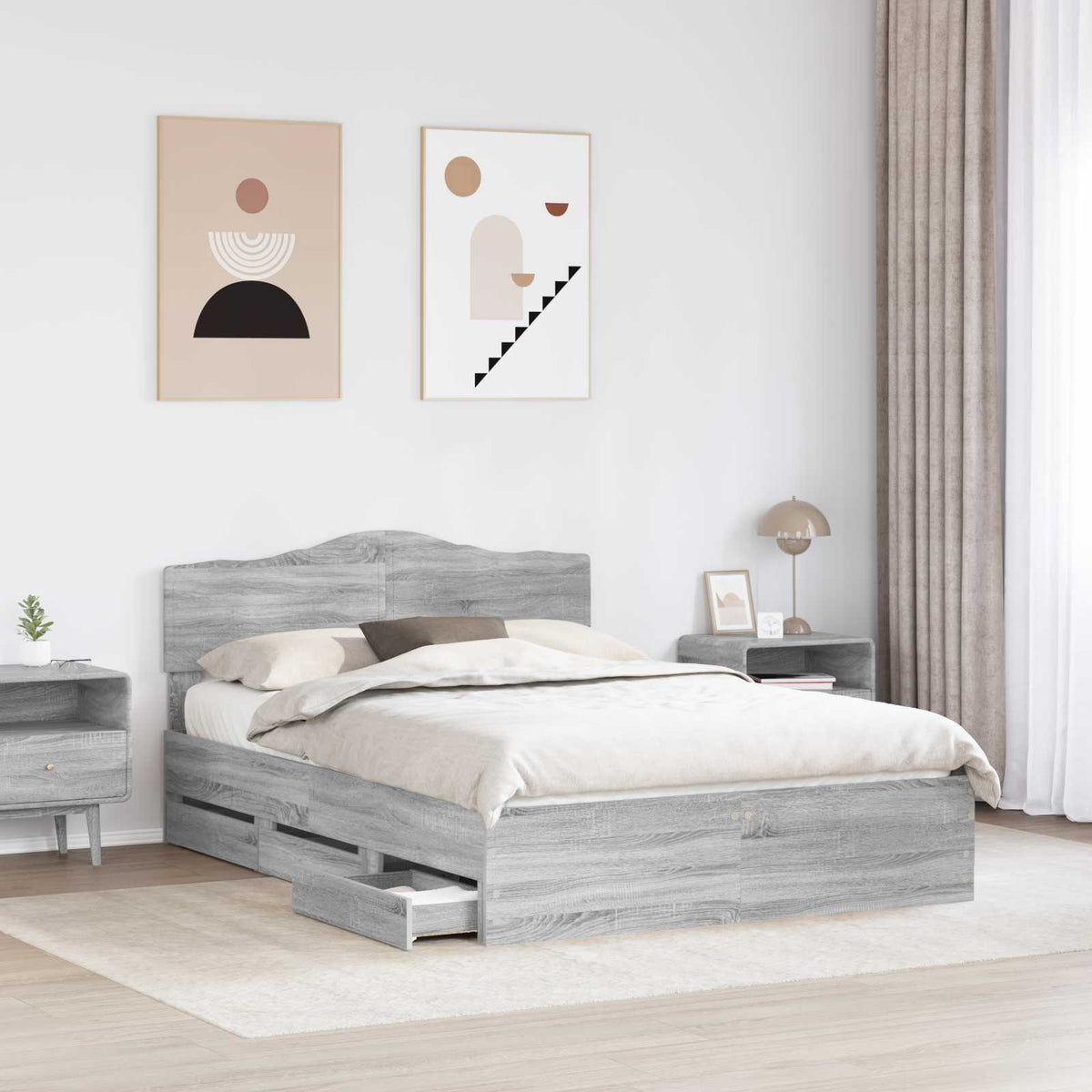 Bed Frame with Drawer Grey Sonoma 160 x 200 cm Engineer Wood