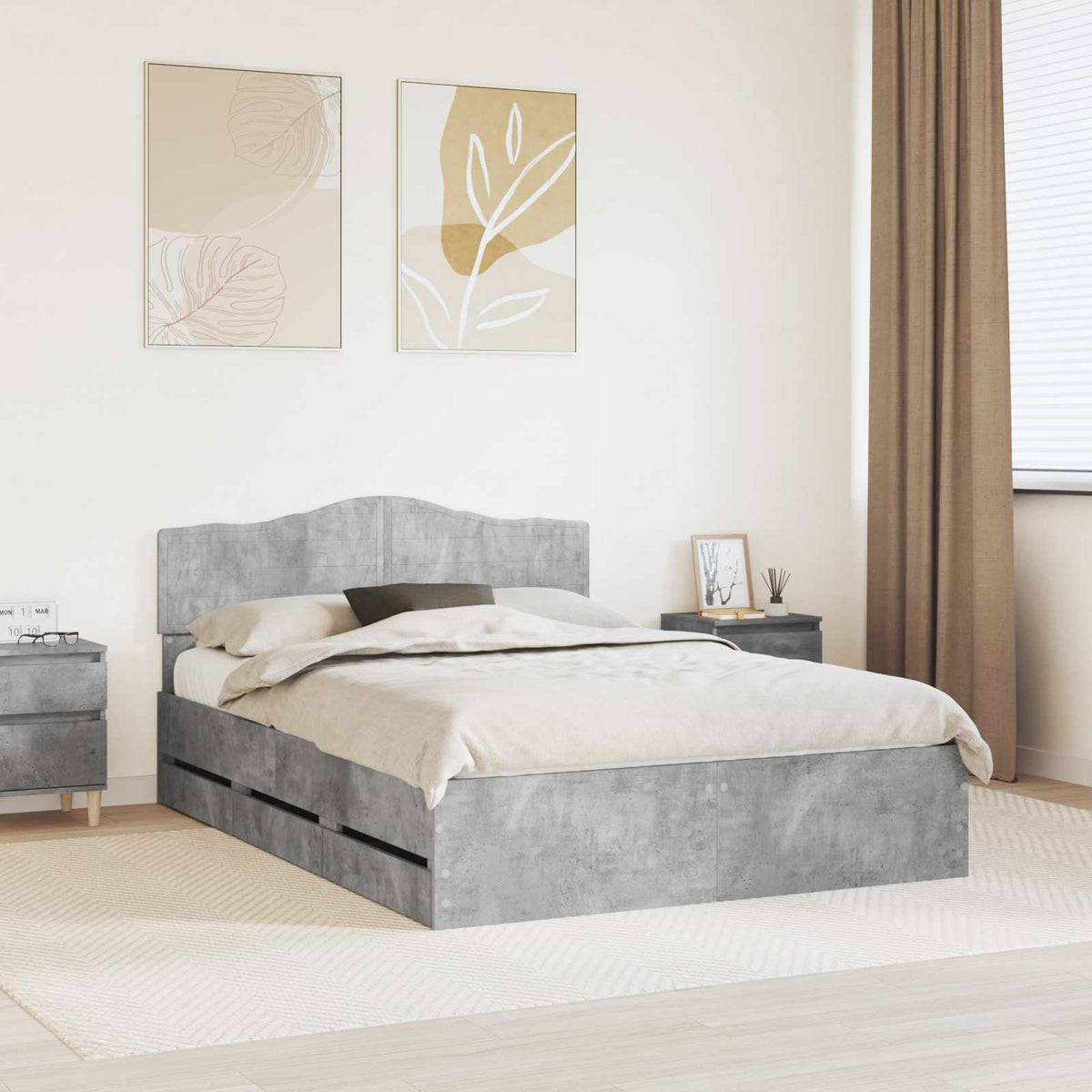 Bed Frame with Drawer Concrete Grey 150 x 200 cm Engineer Wood