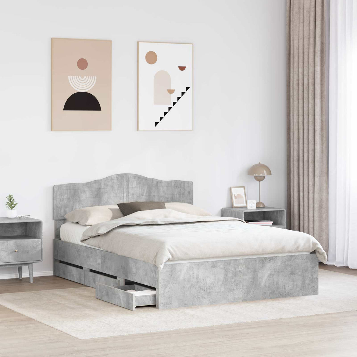 Bed Frame with Drawer Concrete Grey 150 x 200 cm Engineer Wood