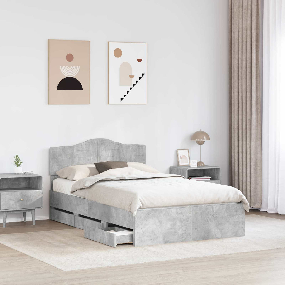 Bed Frame with Drawer Concrete Grey 135 x 190 cm Engineer Wood
