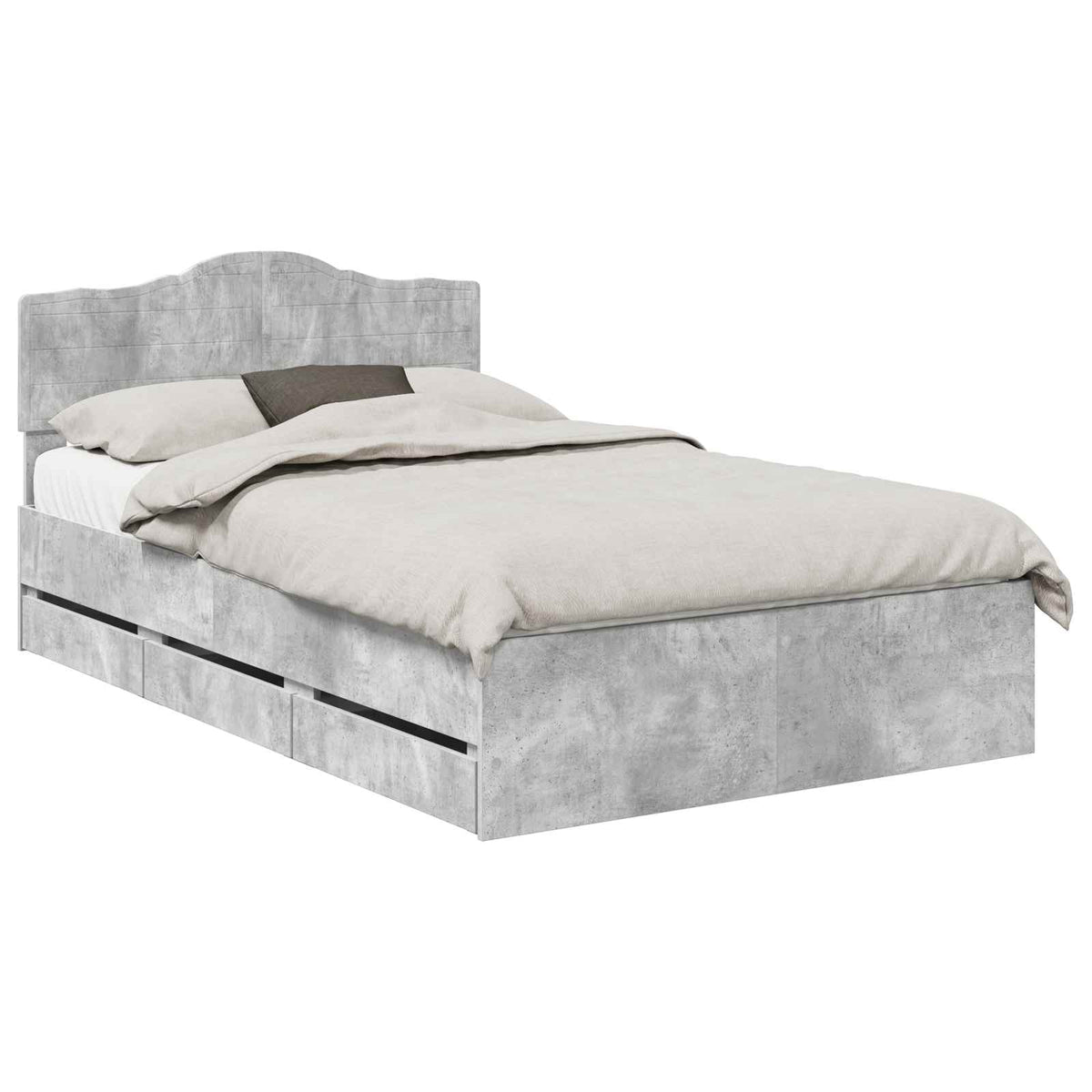 Bed Frame with Drawer Concrete Grey 135 x 190 cm Engineer Wood