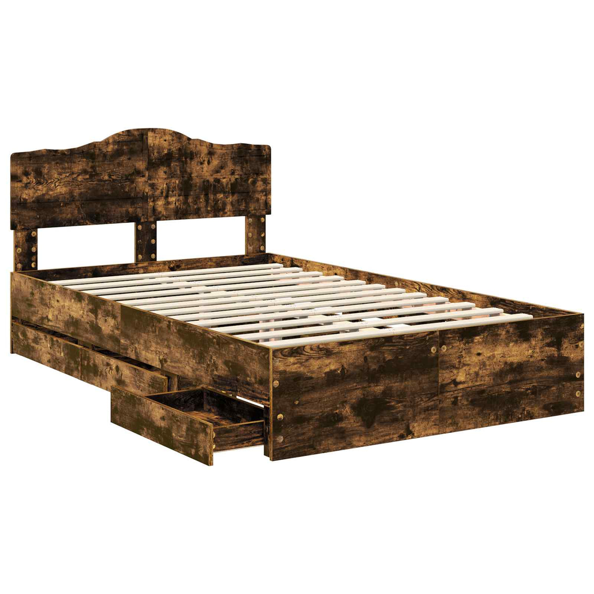Bed Frame with Drawer Smoked Oak 135 x 190 cm Engineer Wood