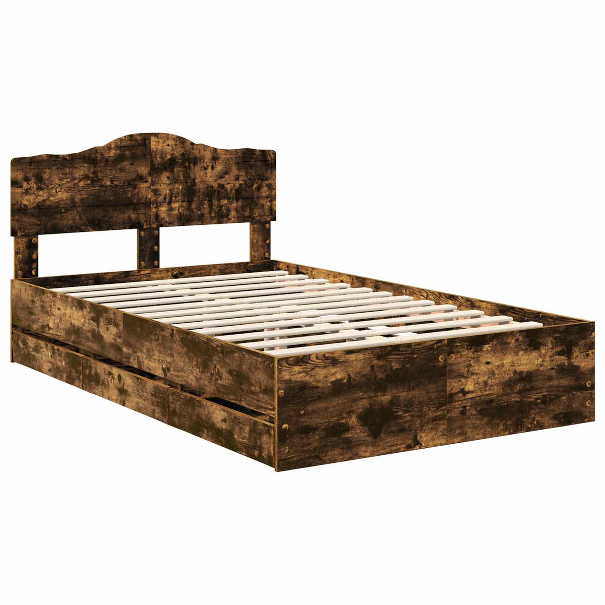 Bed Frame with Drawer Smoked Oak 120 x 200 cm Engineer Wood