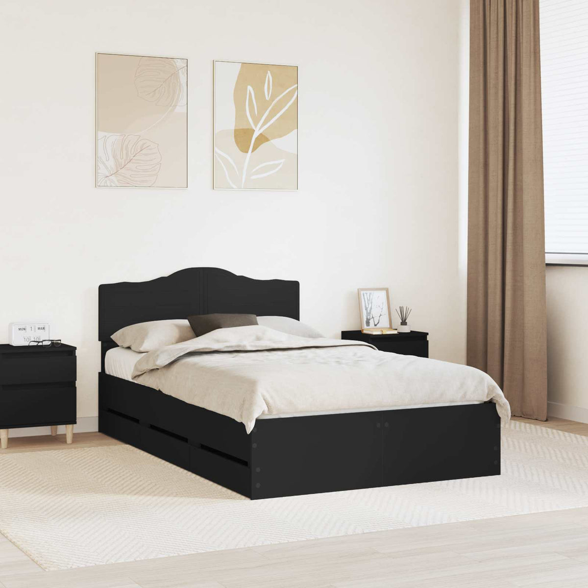 Bed Frame with Drawer Black 120 x 190 cm Engineer Wood